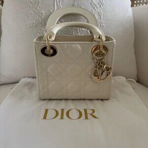 Christian Dior Mini Lady Dior Bag in White Lambskin